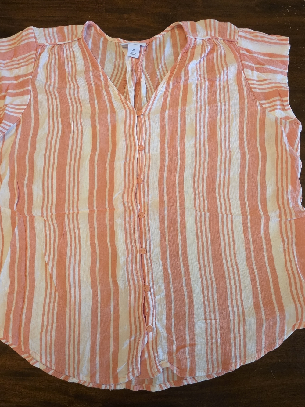 Liz Claiborne Orange & White Vertical Striped Cap Sleeve Blouse - Size XL